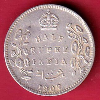 BRITISH INDIA 1907 EDWARD VII KING & EMPEROR HALF RUPEE SILVER COIN– FC9021
