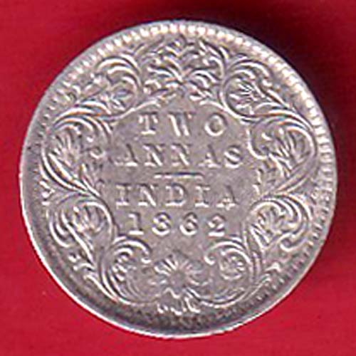 British india 1862 victoria queen two annas silver coin– FC9030