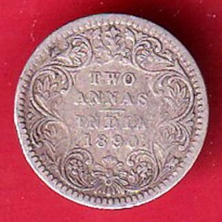 British India 1890 Victoria Empress Two Annas Silver coin– FC9034
