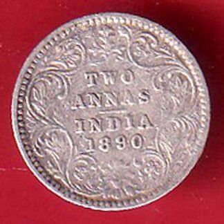 British India 1890 Victoria Empress Two Annas Silver coin – FC9035