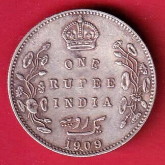 BRITISH INDIA 1909 EDWARD VII KING EMPEROR ONE RUPEE SILVER COIN– FC9038