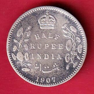 BRITISH INDIA 1907 EDWARD VII KING & EMPEROR HALF RUPEE SILVER COIN – FC9043