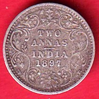 british india 1897 VICTORIA EMPRESS TWO ANNAS SILVER COIN - FC9094