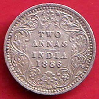British india 1886 victoria empress TWO ANNAS silver coin- FC9095