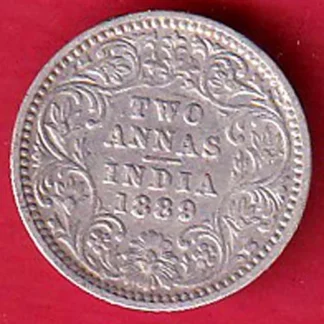 British india 1889 victoria empress TWO ANNAS  silver coin - FC9097