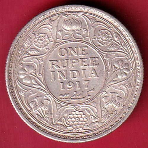 BRITISH INDIA 1917 BOMBAY MINT GEORGE V KING ONE RUPEE SILVER COIN- FC9103
