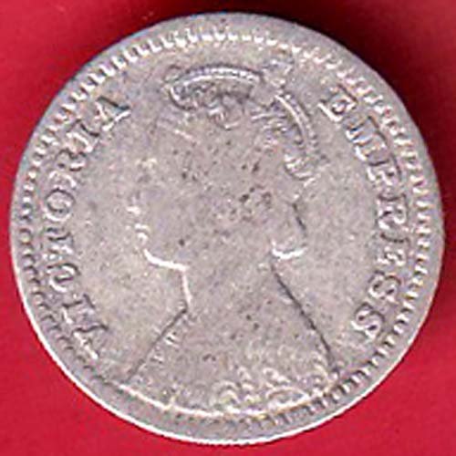 BRITISH INDIA 1891 VICTORIA EMPRESS TWO ANNAS SILVER COIN – FC9116 - Image 2