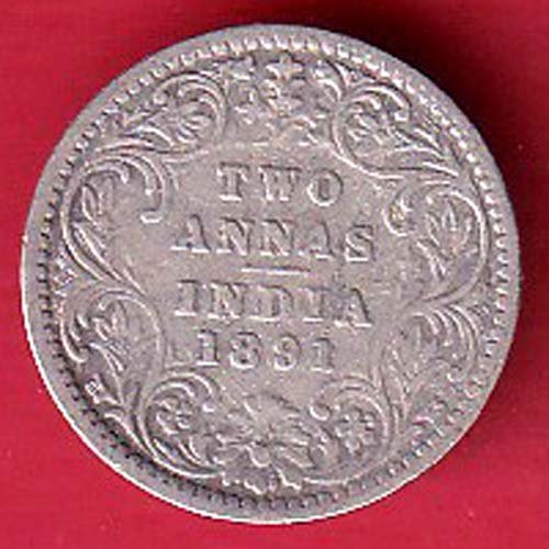BRITISH INDIA 1891 VICTORIA EMPRESS TWO ANNAS SILVER COIN – FC9116