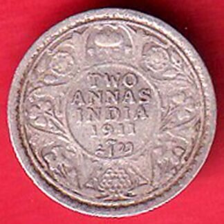 british india 1911 george v two annas silver coin  – FC9117