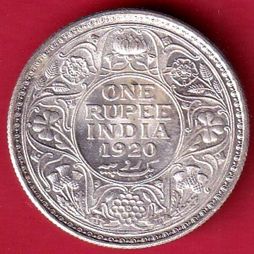 "UNC" British India 1920 George V ONE RUPEE Silver coin – FC9124