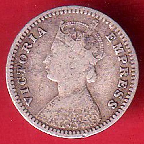 British india 1889 victoria empress TWO ANNAS silver coin – FC9157 - Image 2