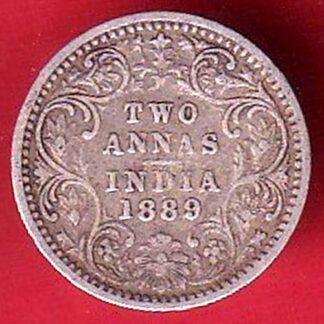 British india 1889 victoria empress TWO ANNAS silver coin  – FC9157