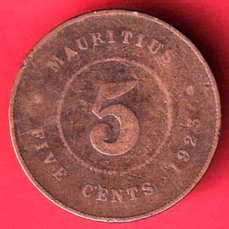 Mauritius 5 Cents - George V 1923 RARE COIN –FC9189