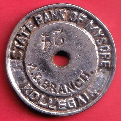 bank token: state bank of mysore kollegal A.D.BRANCH TOKEN-FF37