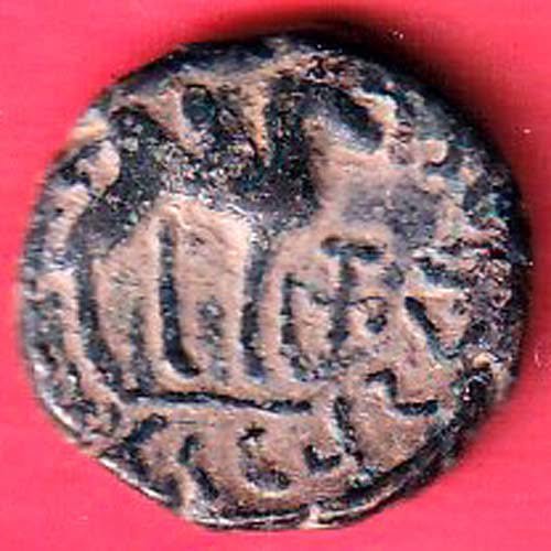 ANCIENT INDIA KUSHAN KING DYNASTY BEAUTIFUL SCARE COPPER COIN- FC9365 - Image 2