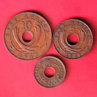 set: East Africa , 1945 Ten Cent, 1941 Five Cents, 1952 One Cent Coin- FC9407