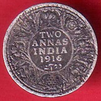 BRITISH INDIA 1916 george v king empress TWO ANNAS SILVER COIN – fc9460