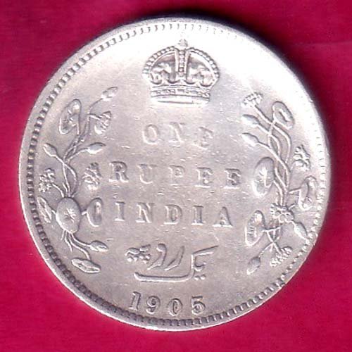 British India Edward VII 1906 One Rupee Silver Coin - F9897