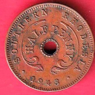 Southern Rhodesia half Penny – George VI 1943 Coin-F9910