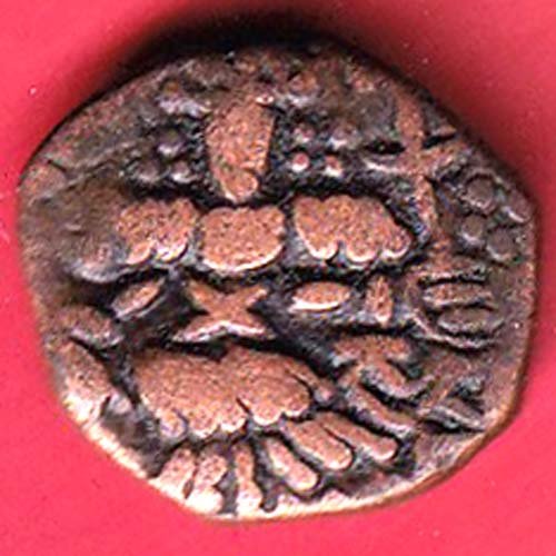 lohar of kashmir sangram deva copper one drachma beautiful coin–F9943 - Image 2