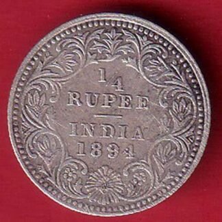 BRITISH INDIA VICTORIA EMPRESS 1894 SILVER QUARTER RUPEE– FC9634