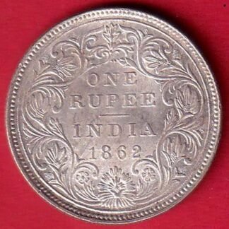 BRITISH INDIA (2 dot on top)1862 VICTORIA QUEEN ONE RUPEE SILVER COIN – FC9663