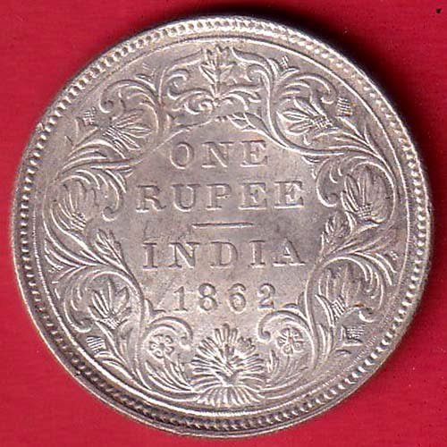 BRITISH INDIA (2 dot on top)1862 VICTORIA QUEEN ONE RUPEE SILVER COIN – FC9663