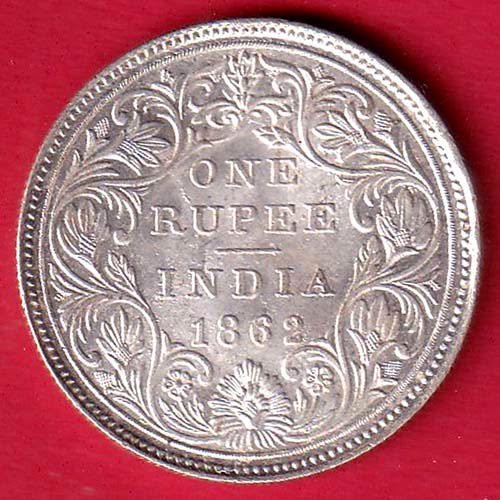 BRITISH INDIA 1862 VICTORIA QUEEN ONE RUPEE SILVER COIN– FC9664