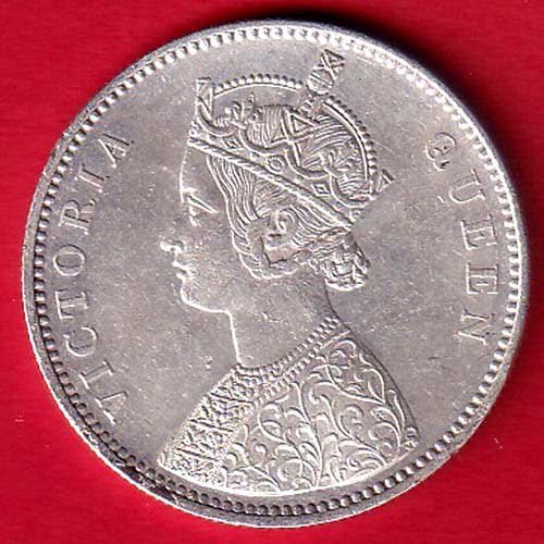 BRITISH INDIA “0/1 DOT ” 1876 VICTORIA QUEEN ONE RUPEE SILVER COIN – FC9672 - Image 2