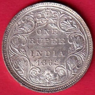 BRITISH INDIA 1862 VICTORIA QUEEN ONE RUPEE SILVER COIN– FC9659