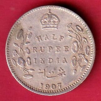 BRITISH INDIA 1907 EDWARD VII KING & EMPEROR HALF RUPEE SILVER COIN– FC9488