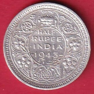 british india 1943 lahore mint half rupee coin – FC9632