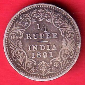 BRITISH INDIA 1891 VICTORIA EMPRESS TWO ANNAS SILVER COIN – FC9633