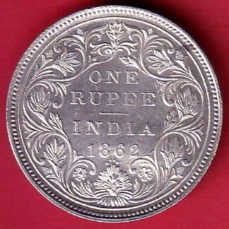 "UNC" BRITISH INDIA “0/4 DOTS ” 1862 VICTORIA QUEEN ONE RUPEE SILVER COIN– FC9567