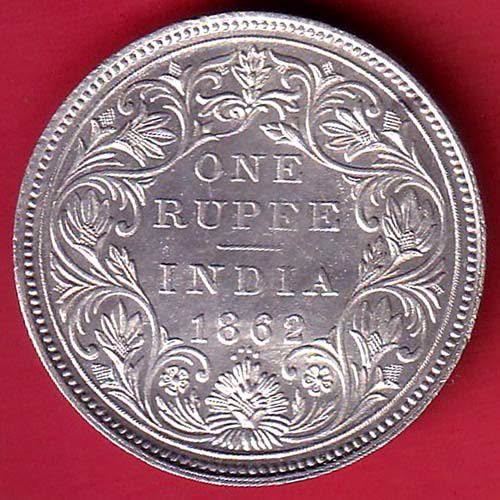 "UNC" BRITISH INDIA “0/4 DOTS ” 1862 VICTORIA QUEEN ONE RUPEE SILVER COIN– FC9567