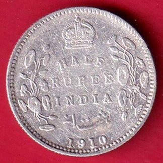 BRITISH INDIA 1910 EDWARD VII KING EMPEROR HALF RUPEE SILVER COIN- FC9498