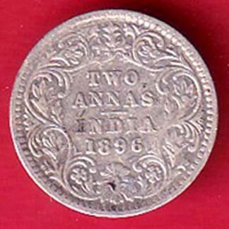 british india 1896 VICTORIA EMPRESS TWO ANNAS SILVER COIN- FC9499