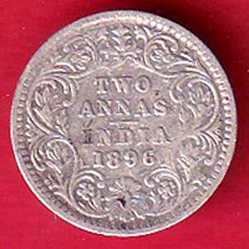 british india 1896 VICTORIA EMPRESS TWO ANNAS SILVER COIN- FC9499