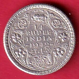 british india 1942 george vi 1/4 rupee silver coin-fc9520