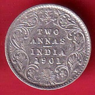 British india 1901 victoria empress TWO ANNAS silver coin– FC9676