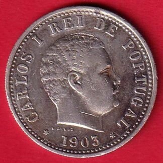 Portuguese india 1903 Charles I Lisboa mint 1 Rupia  silver coin – FC9687