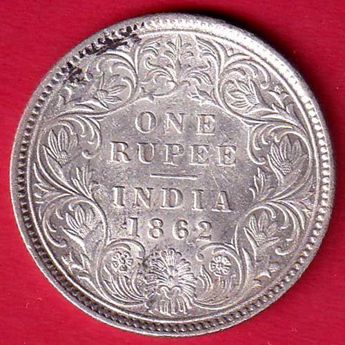 BRITISH INDIA 1862 VICTORIA QUEEN ONE RUPEE SILVER COIN- fc9593