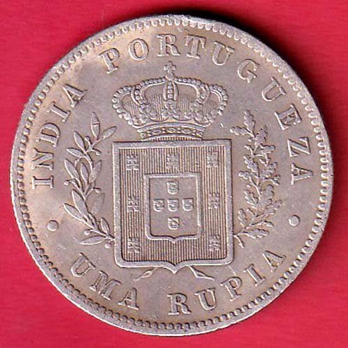 Portuguese India 1882 Ludovicus I Uma Rupia silver coin - FC9544