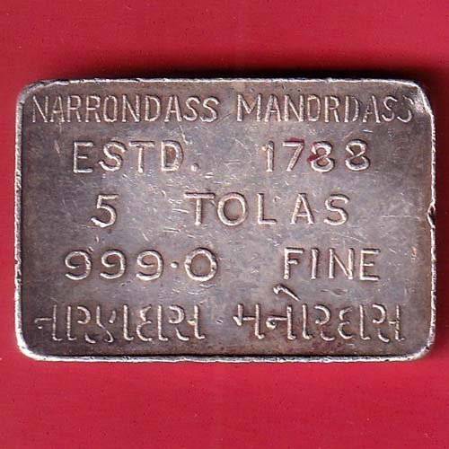 silver bar : 5 tola narrondass manordass Refiners silver bar 999 fine silver– FC9582