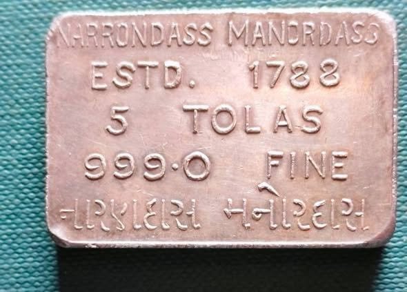5 tola narrondass manordass silver bar - FEH440 - Image 2
