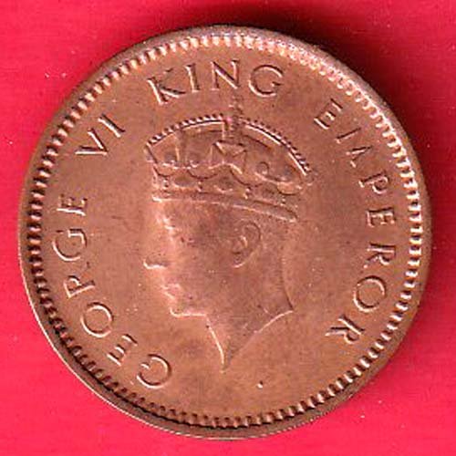 "UNC" BRITISH INDIA 1940 1/2 PICE GEORGE VI COPPER COIN -FF105 - Image 2