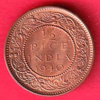 "UNC" BRITISH INDIA 1940 1/2 PICE GEORGE VI COPPER COIN -FF105