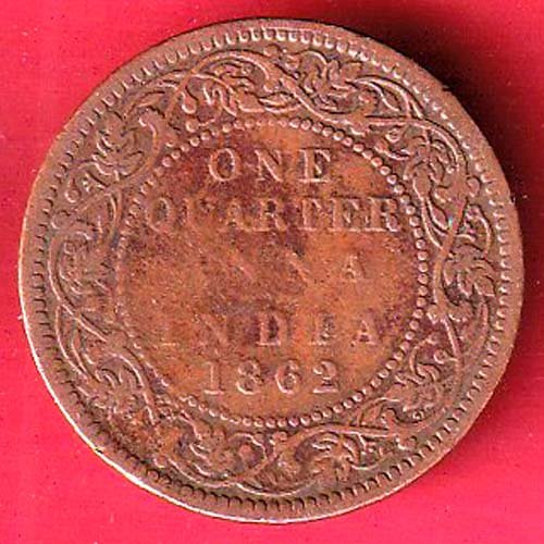 british india 1862 victoria queen quarter anna copper coin – FF112