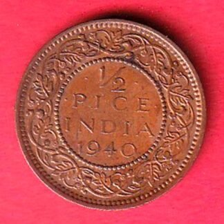 BRITISH INDIA 1940 UNC 1/2 PICE GEORGE VI COPPER COIN- ff148