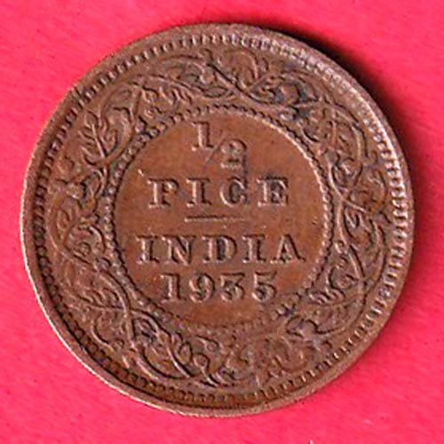 BRITISH INDIA 1935 UNC 1/2 PICE GEORGE VI COPPER COIN- ff149